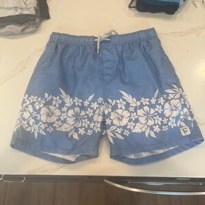 Tropical Blue Floral Men's Swim Trunks